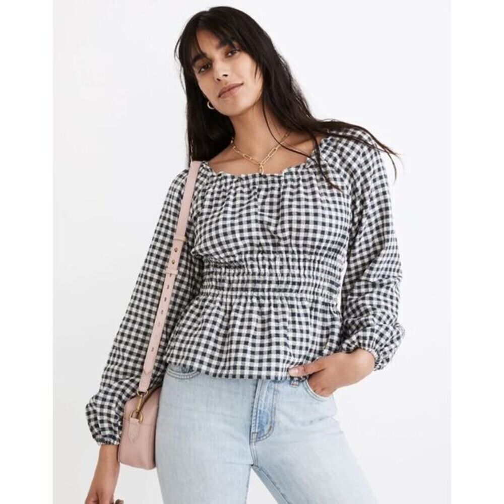 New! Madewell‎ Sophia Top in Textured Windowpane, size S